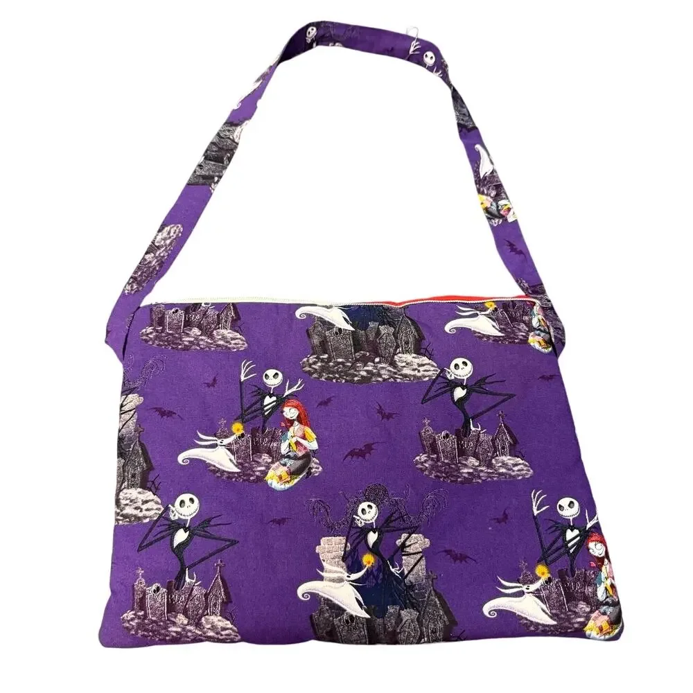 Nightmare Before Christmas Tim Burton Purse Medium Tote Bag Top Zip Purple Black